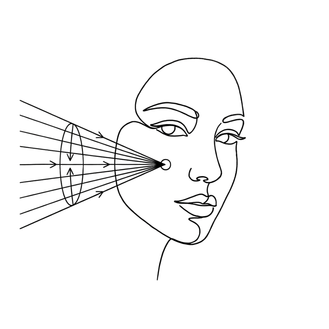 Line art of woman face with focused scientific laser beam